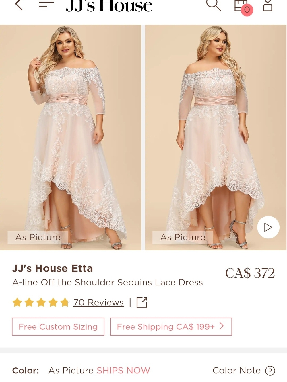 JJs House Blush Off-Shoulder Lace High-Low Gown - Picture 6 of 13